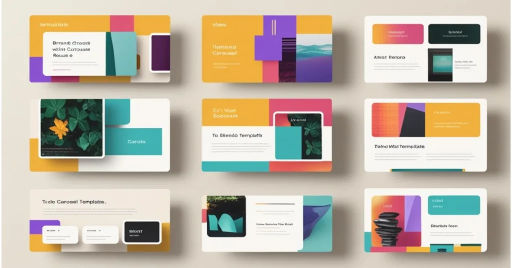 Grid layout showing branded Instagram carousel and reusable social media templates created by Asher Designs to maintain visual consistency