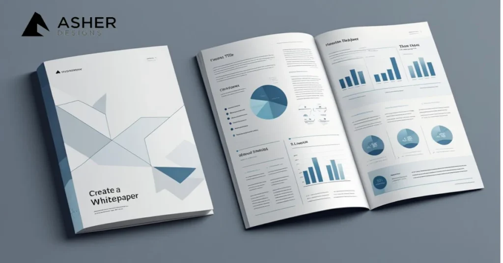 Whitepaper design showing both the cover and interior layout, created by Asher Designs to demonstrate strong visual hierarchy and branded publication structure